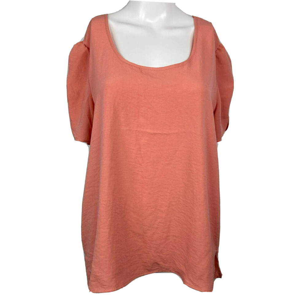 NWT Maurices Shirt Womens Sz M Salmon Pink Short Ruched Puff Sleeve Top Pullover